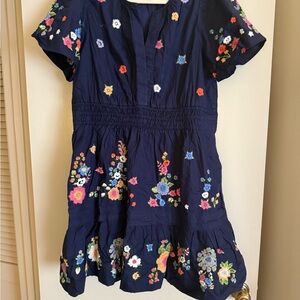 Navy Floral Embroidered Casual Dress